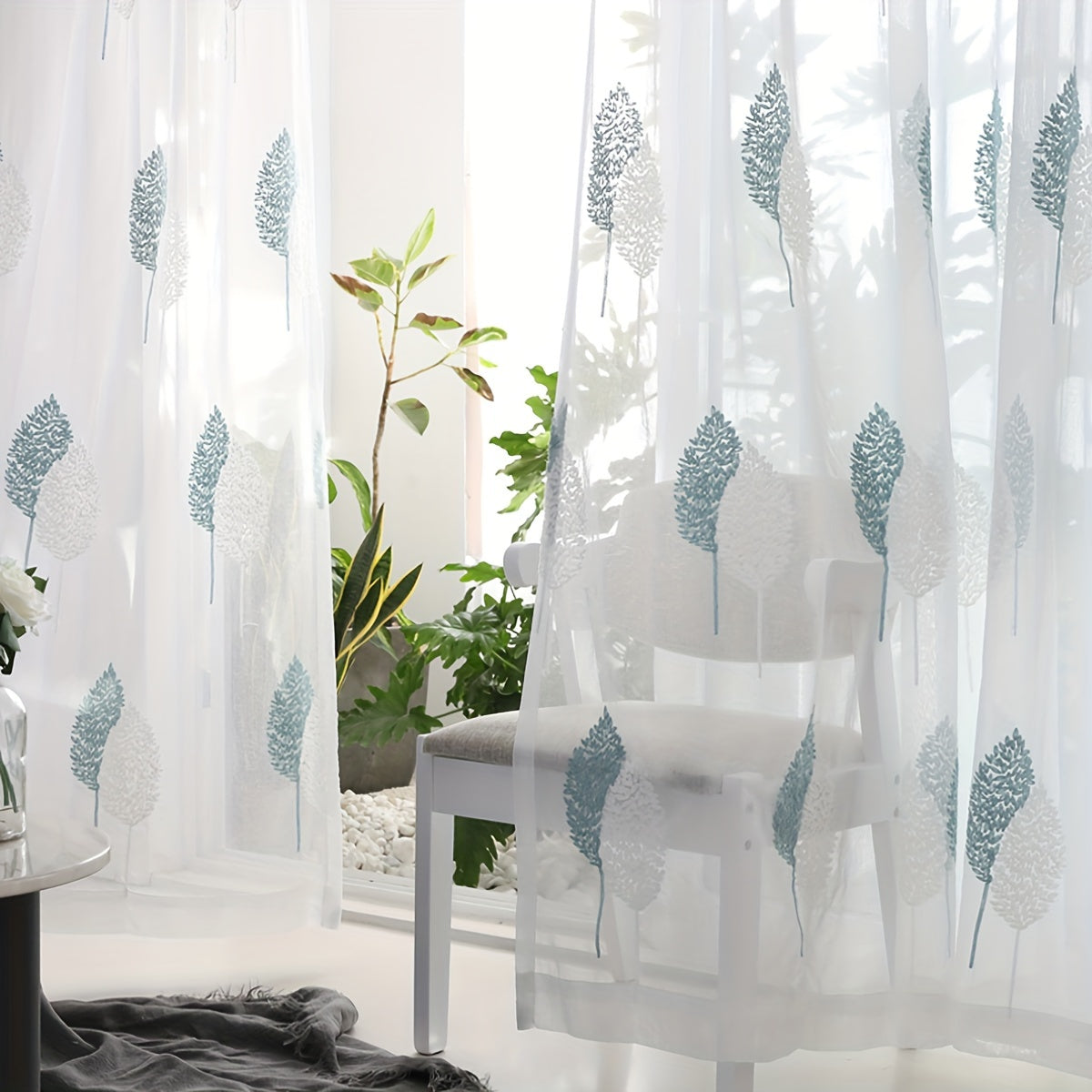 1pc Elegant Pastoral Leaf Embroidered Sheer Curtain - Simple, Translucent, Thin, Rod Pocket Design for Easy Hanging - Perfect for Living Room, Bedroom, Home Decor, Adding Touch of Nature and Elegance