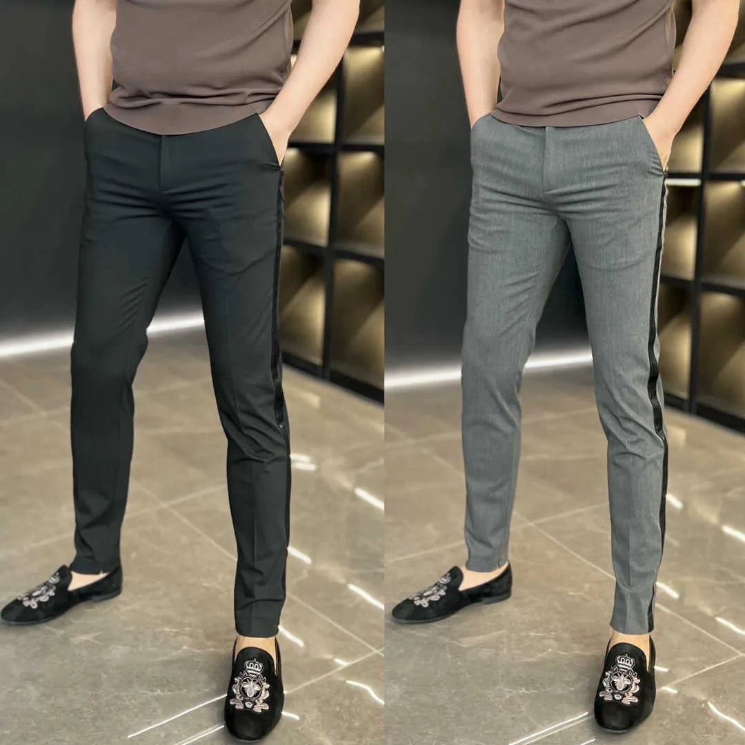 Mens Pants Business casual pants men's new autumn side slit trousers with slim slim straight nine-minute trousers Q240617