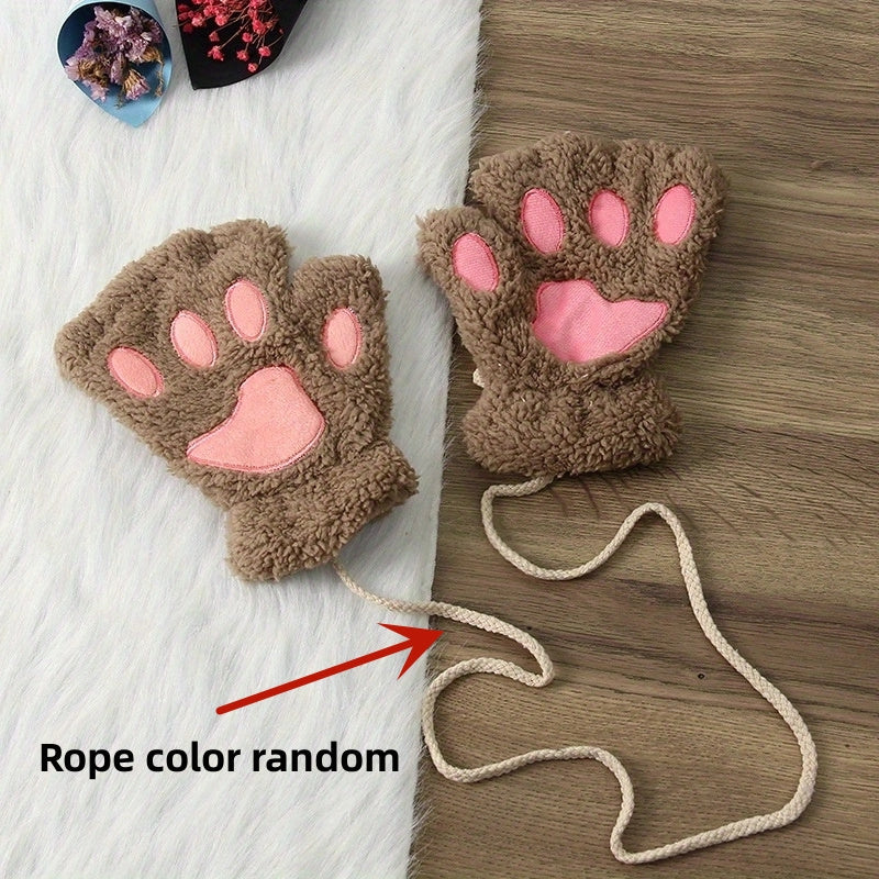 Cozy Cat Paw Fingerless Gloves - Warm, Touchscreen-Compatible, Non-Slip & Embroidered for Casual Chic