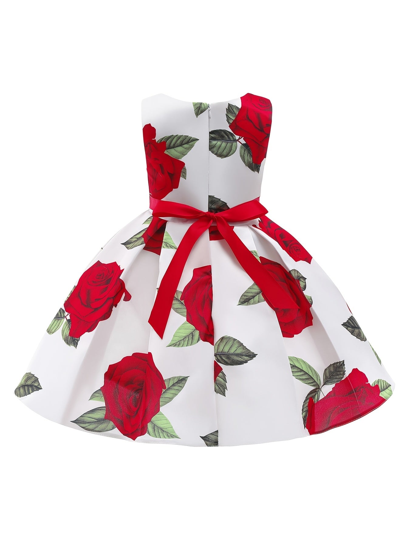 Elegant All-Season Floral Princess Dress for Girls with Bowknot & Belt - Ideal for Weddings, Pageants, and Special Occasions