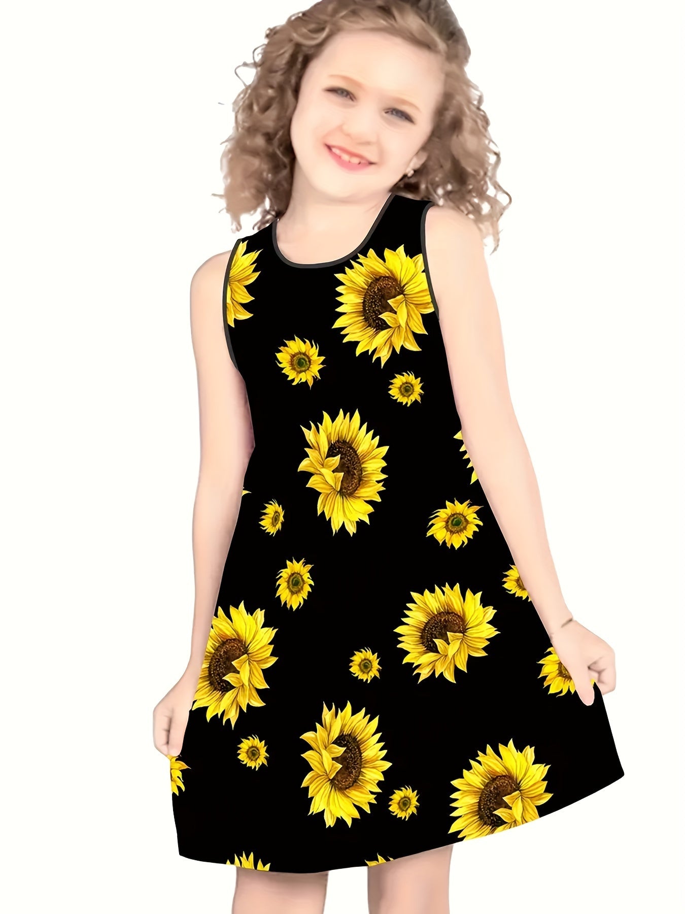 Girls Sunflower Delight - Sleeveless Breathable Dress for Summer Parties & Outdoors, Perfect Gift Idea in a Pretty Gift Box