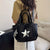 Benpaolv Trendy Star Pattern Colorblock Shoulder Bag, Casual Drawstring Handbag, Versatile Niche Bag For School