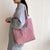Benpaolv Simple Corduroy Tote Bag, Letter Patch Decor Shoulder Bag, Large Capacity Handbag For Women