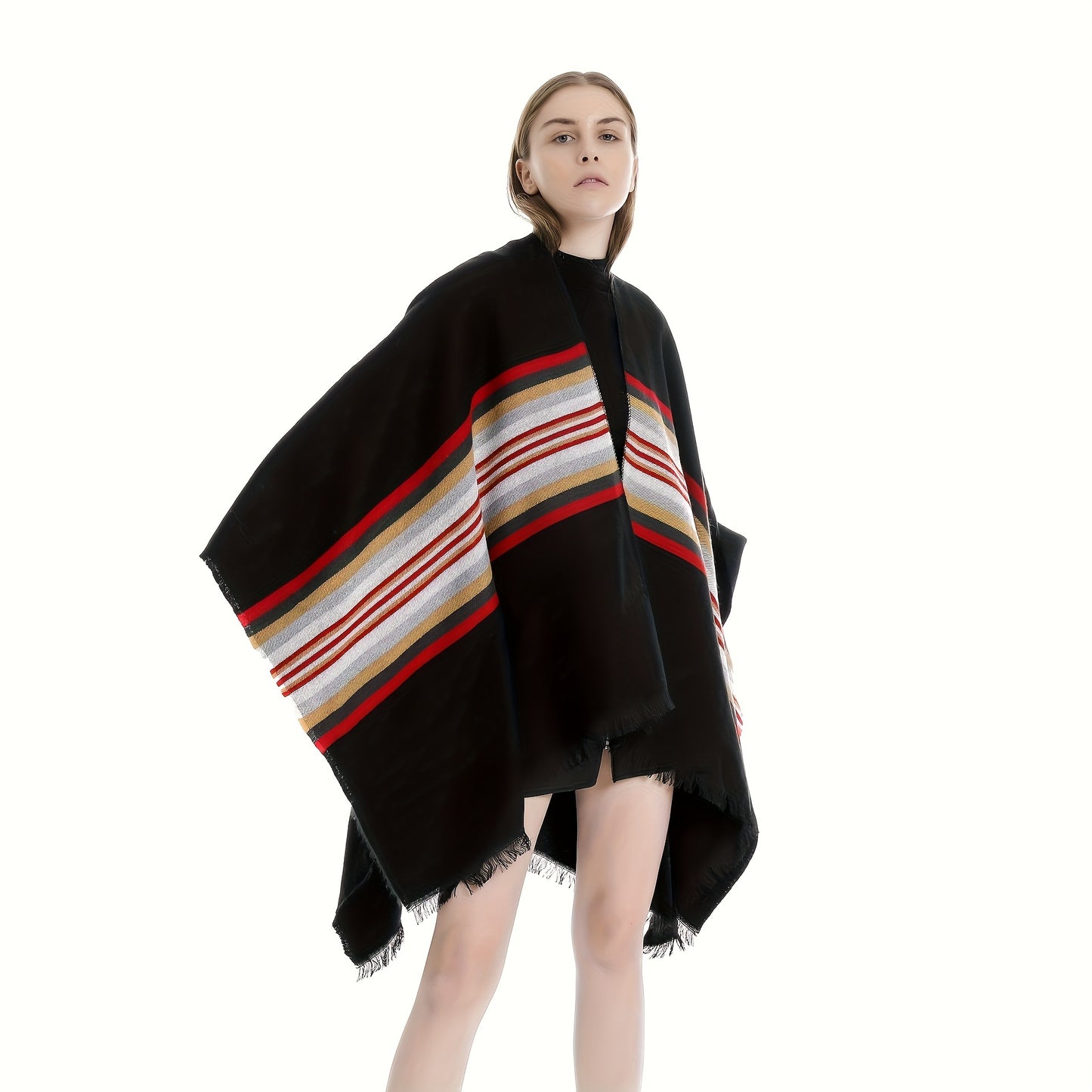 Cozy Oversized Plaid Print Blanket Shawl - Soft, Warm, Windproof, and Thick Cape with Classic Geometric Pattern for Outdoor Use - Perfect for Cold Weather, Camping, and Hiking