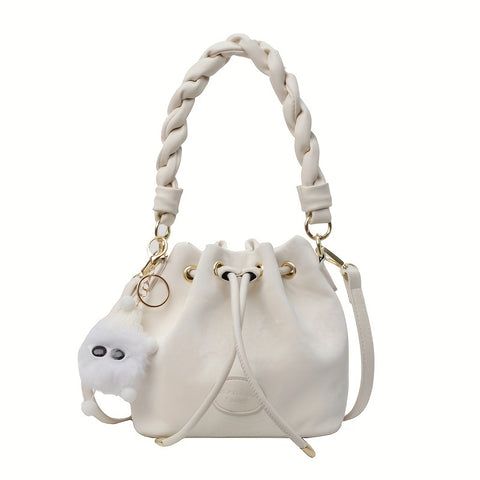 benpaolv  Stylish Drawstring Bucket Bag, Mini Crossbody Bag, Women's Handbag With Braided Handle