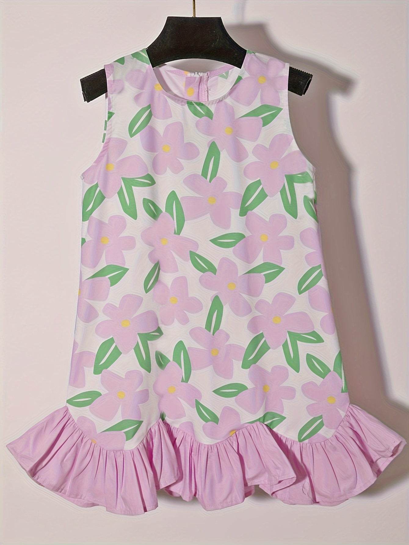 Cotton Floral Princess Dress for Toddlers and Little Girls - Sleeveless, Ruffle Hem, Lightweight, Casual Style, Non-Stretch, Woven, Perfect for Summer - Qingse @ Childhood Brand