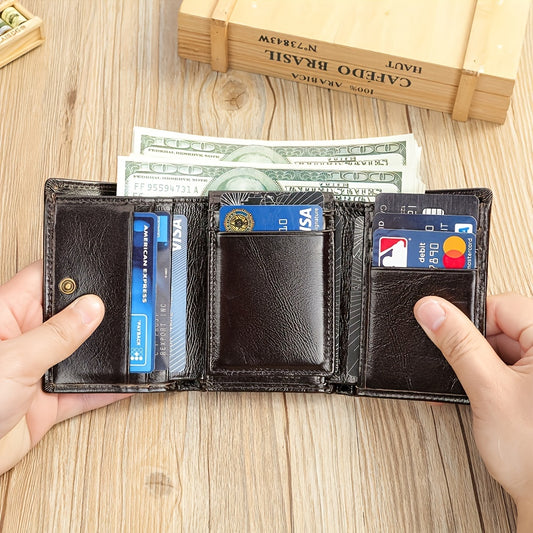 1pc Men's Genuine Leather Rfid Wallet, Retro Thin Short Multi Function ID Credit Card Holder, Gifts To Men On Valentine's Day