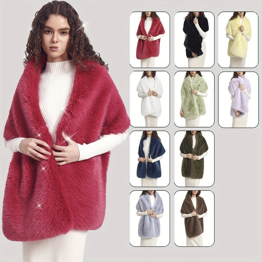 Luxurious Faux Fur Shawl - Luxurious Widening Design, Exquisitely Elegant Style, Rich Solid Color, Exceptionally Warm and Cozy, Thick and Plush Texture - Versatile Scarf for Formal Banquet and Wedding Occasions, Ideal for Outdoor Party and Social Events,