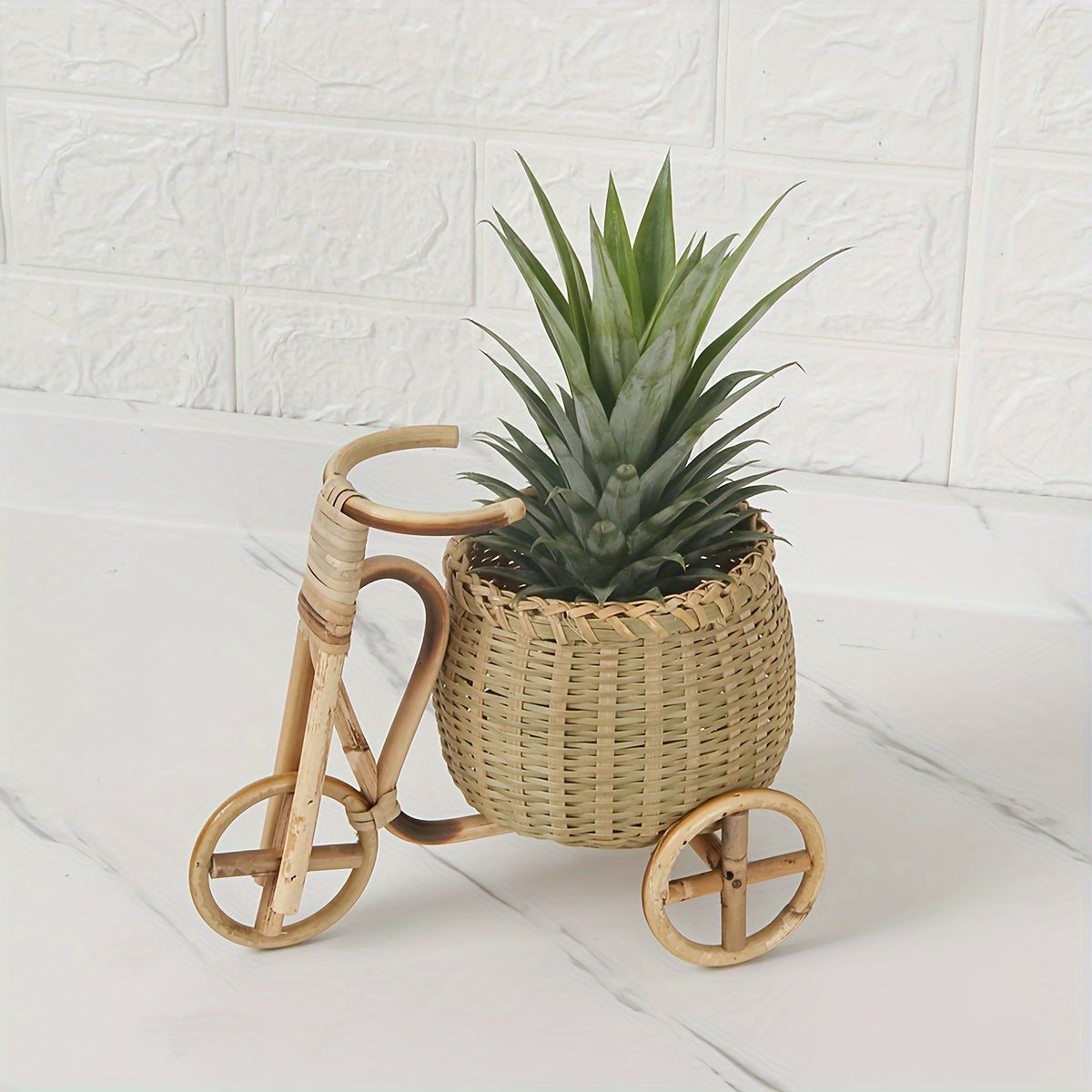 Rustic Bamboo Decorative Tricycle Art Basket, Mini Handcrafted Storage Tray with Abstract Pattern, Arts Theme Desk Organizer for Living Room, Bedroom - Festive Holiday Decor for Christmas, Halloween, Thanksgiving, Valentine's Day, Mother's Day (Set of 1)