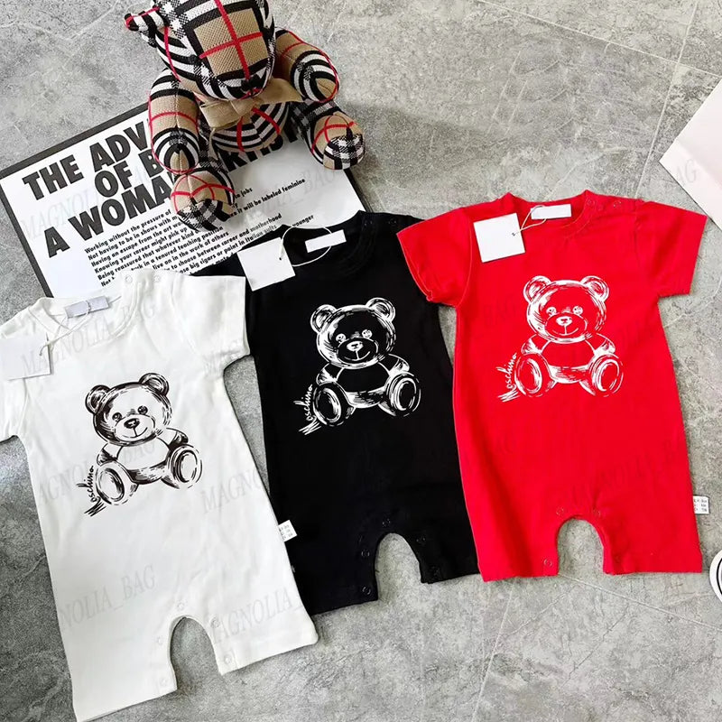 Babies Rompers Casual Suit Bear Letter Colourful Short Sleeve Jumpsuit Summer 100% Cotton Baby Brand Bodysuit Newborn Soft Onesie 59-90cm