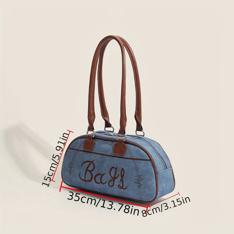 benpaolv  Vintage Bowling Shoulder Bag, Trendy Embroidered Handbag, Y2K Underarm Purse For Street Wear