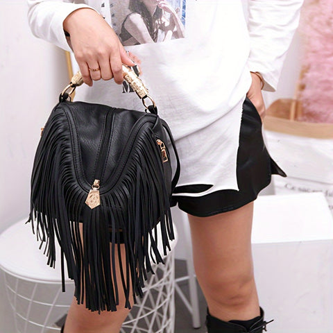 benpaolv  Vintage Fringed Handbag, Punk Style Crossbody Bag, Retro Western Tassel Shoulder Bag For Women