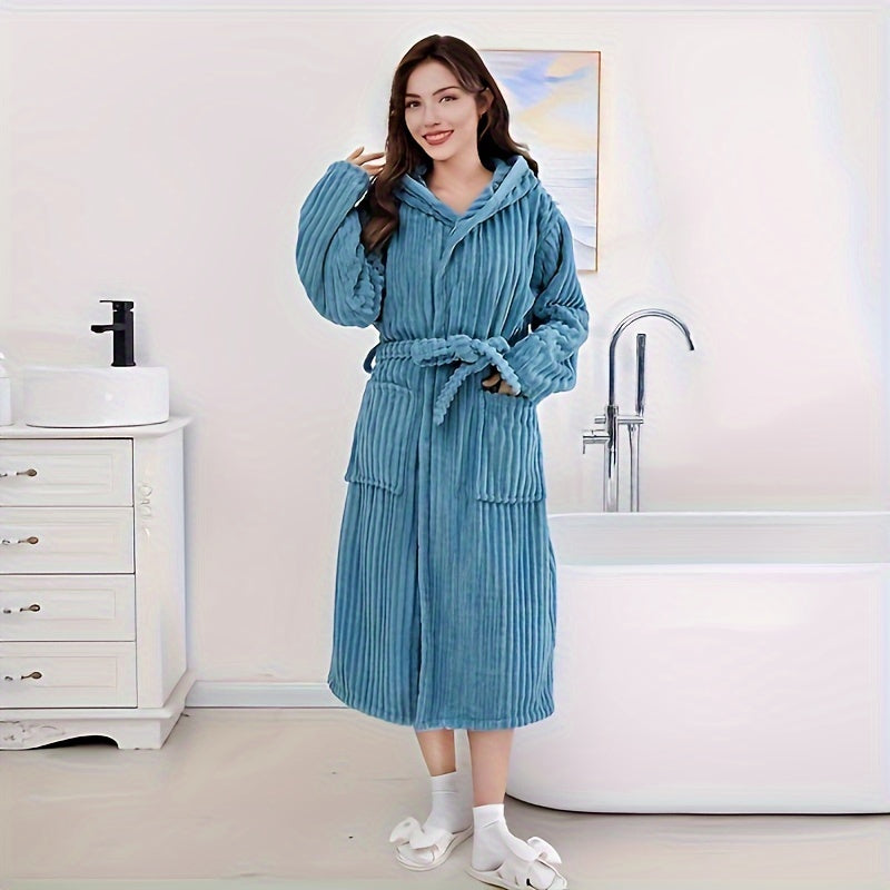 1pc Solid Color Super Absorbent Bathrobe With Pocket, Soft And Skin-friendly Classic Household Bathrobe, Quick-drying Elastic Adjustable Bathrobe For Men And Women, Bathroom Supplies, Home Supplies