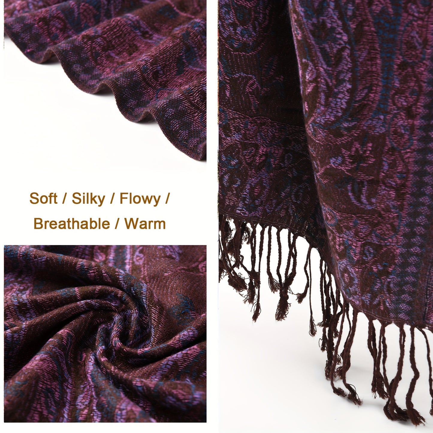 Elegant Reversible Paisley Shawl - Soft, Warm & Breathable with Tassels - Ideal for Traditional Attire & Everyday Elegance