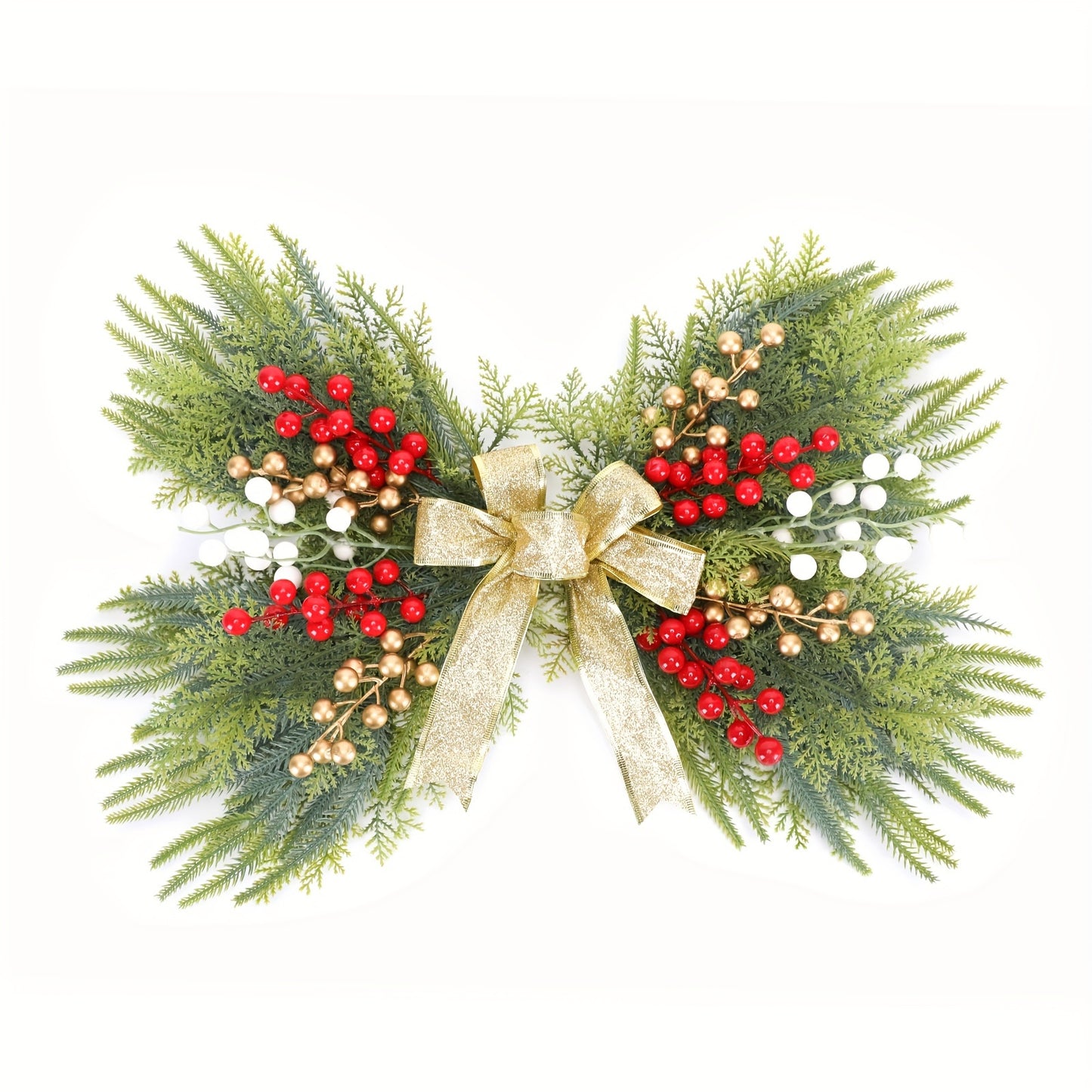 Americana Style Christmas Wreath - Plastic, Wall Hanging, Festive Decoration for Holidays and Graduation, No Feathers, Butterfly Knot Design, Electricity-Free