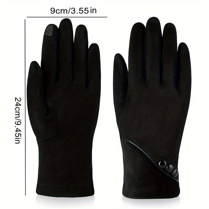 Luxurious Suede Touchscreen Gloves - Soft, Warm, Thick, and Coldproof for Autumn and Winter - Stylish Button Decor, Perfect for Skiing and Outdoor Activities