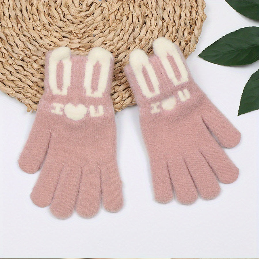 Cute Cartoon Bear Velvet Gloves Elastic Touch Screen Full Finger Gloves Winter Female Cycling Windproof Warm Gloves