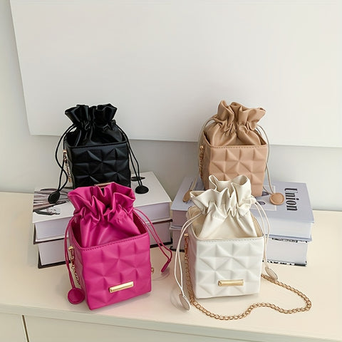 benpaolv  Mini Fashion Square Crossbody Bag, Trendy Drawstring Shoulder Bag, Women's Stylish Handbag & Purse