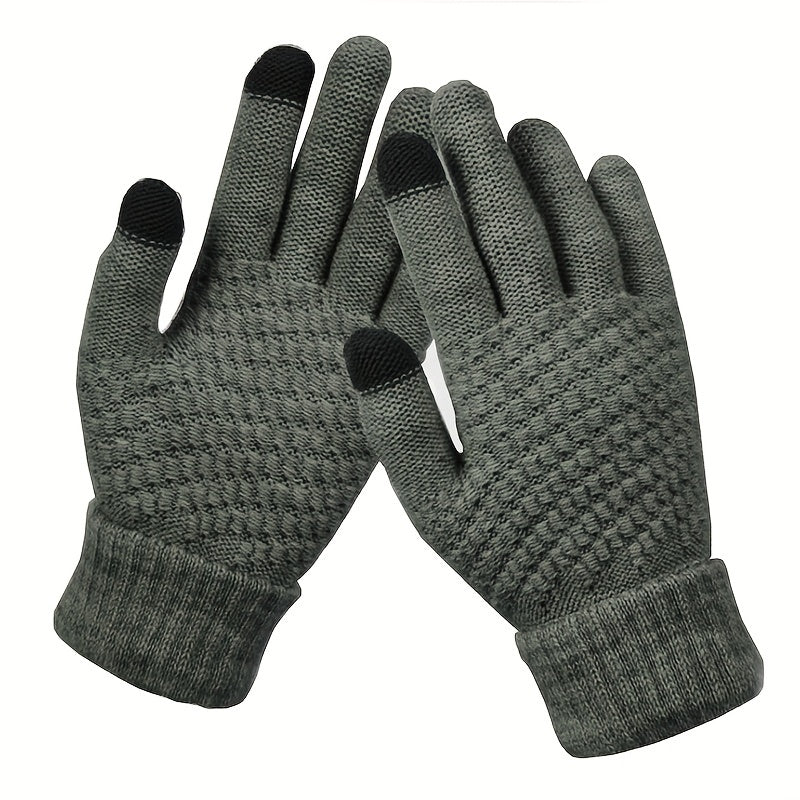 Unisex Warm Knit Touch Screen Gloves - Stretchable Full Finger, Wool-Feel Winter Mittens for Men & Women