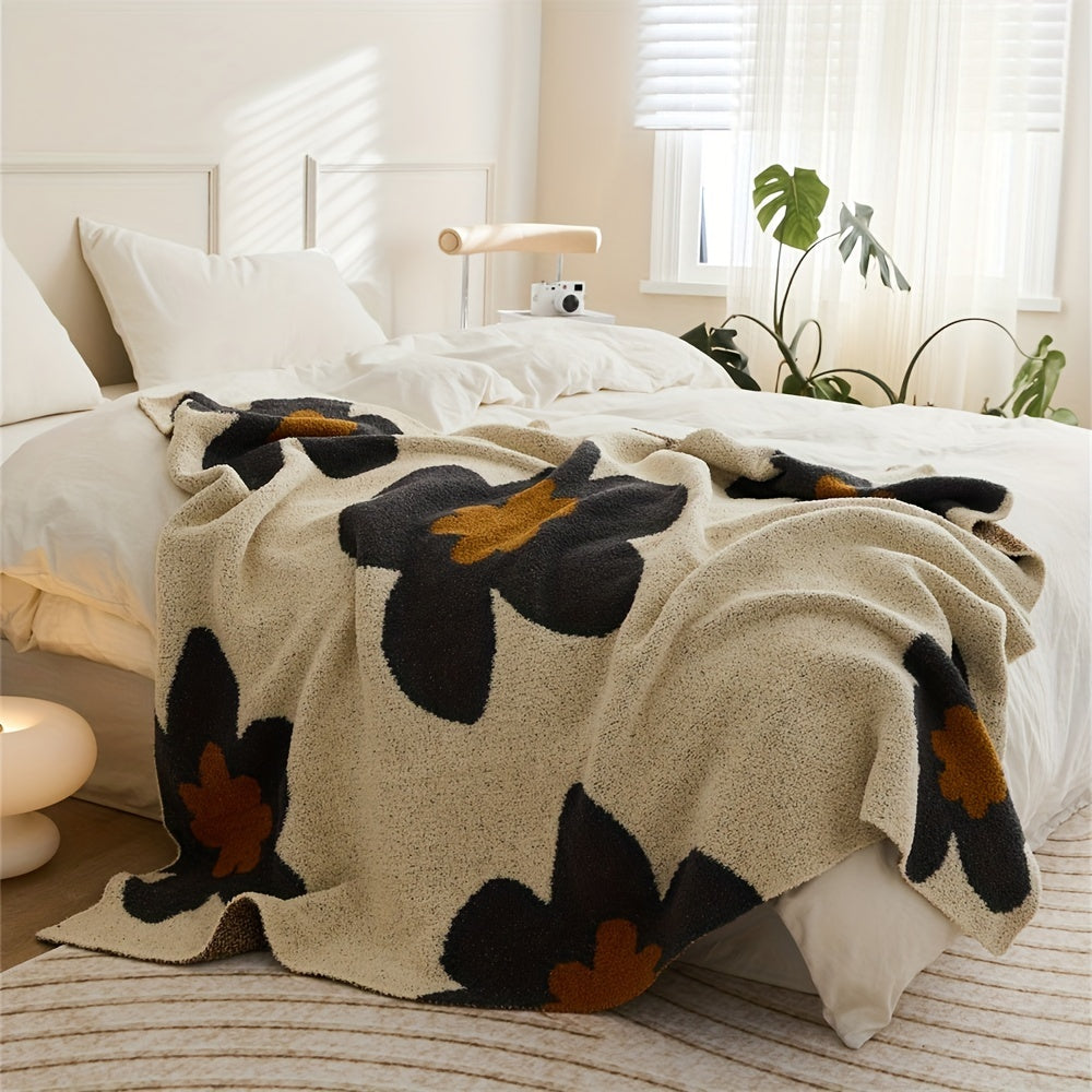 Stay Warm and Cozy with this Beautiful Nordic Flower Pattern Knitted Blanket!