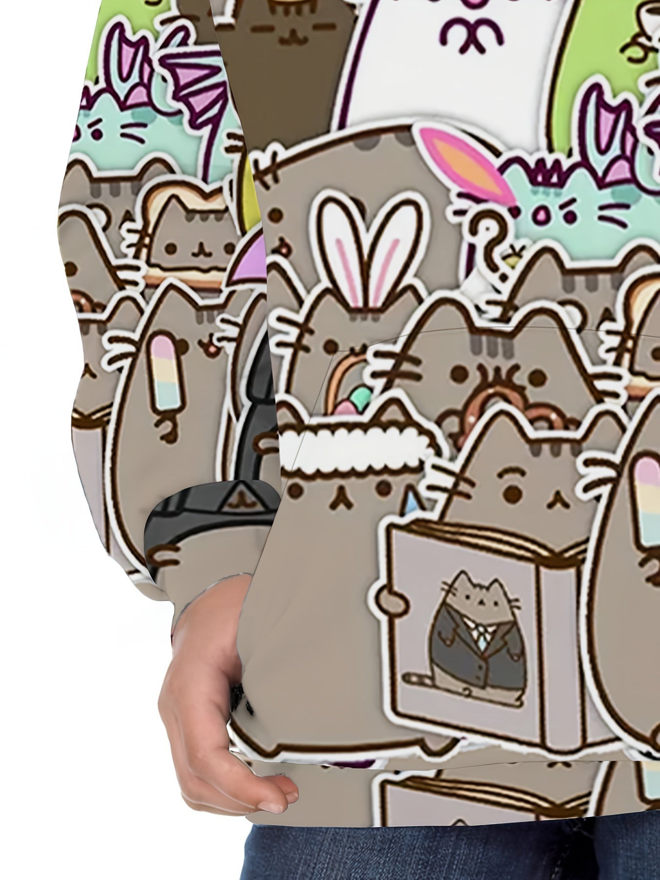 Adorable Cartoon Kitten Hoodie - Soft, Long Sleeve, Loose Fit, Versatile Sweatshirt with Kangaroo Pocket for Girls - Perfect Fall Winter Clothing for Casual Daily Wear