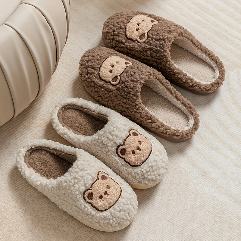 Mens Adorable Cartoon Bear Slippers - Ultra-Cozy, Featherweight & Anti-Slip - Luxurious Fleece Lined Slip-on Shoes for Indoor Leisure - Perfect for Autumn & Winter