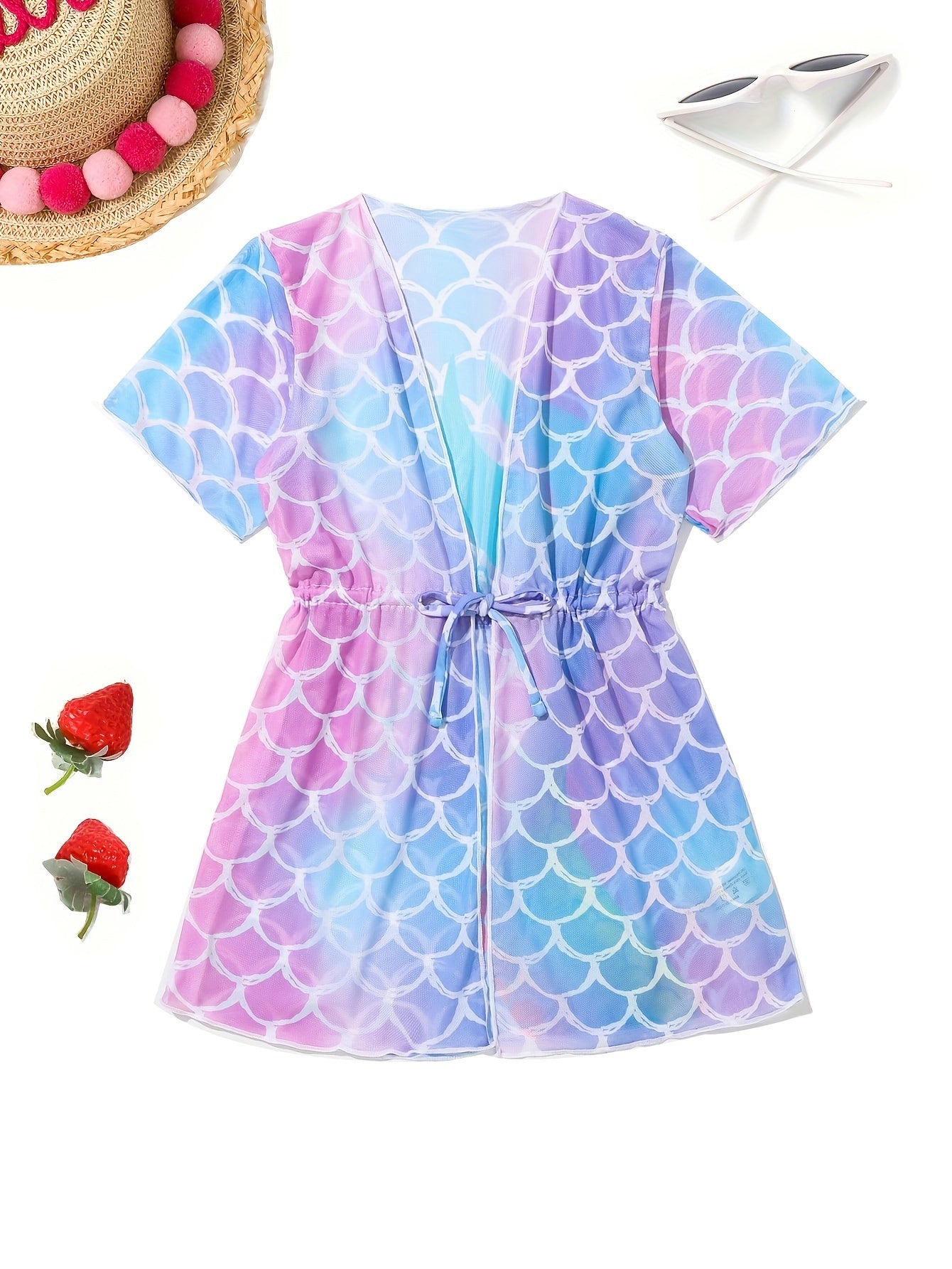 Vibrant Gradient Fish Scale Graphic One-Piece Swimwear Cover Up for Toddler Girls - Quick-Dry, Soft, and Comfortable for Beach Vacation, Water Play, and Outdoor Fun - Adorable and Stylish Design