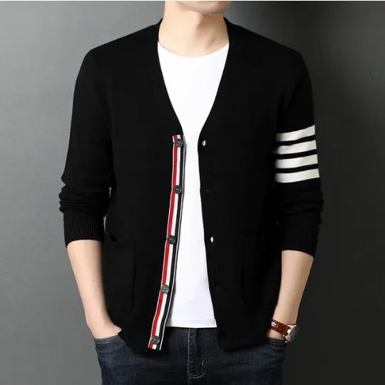 Mens Sweaters Season ThreeColor Striped Mens Cardigan Coat Trendy Striped Mens Cardigan Coat Wool Knitwear Sweater Cardigan 230815