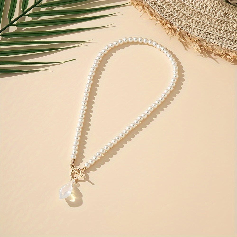 2pcs, Boho & Elegant Style, White Seashell Shape Design Pendant, Match Shiny Beads Necklace, Fashion Delicate Accessory For Daily Wear & Beach Holiday, Idea Gift For Ladies