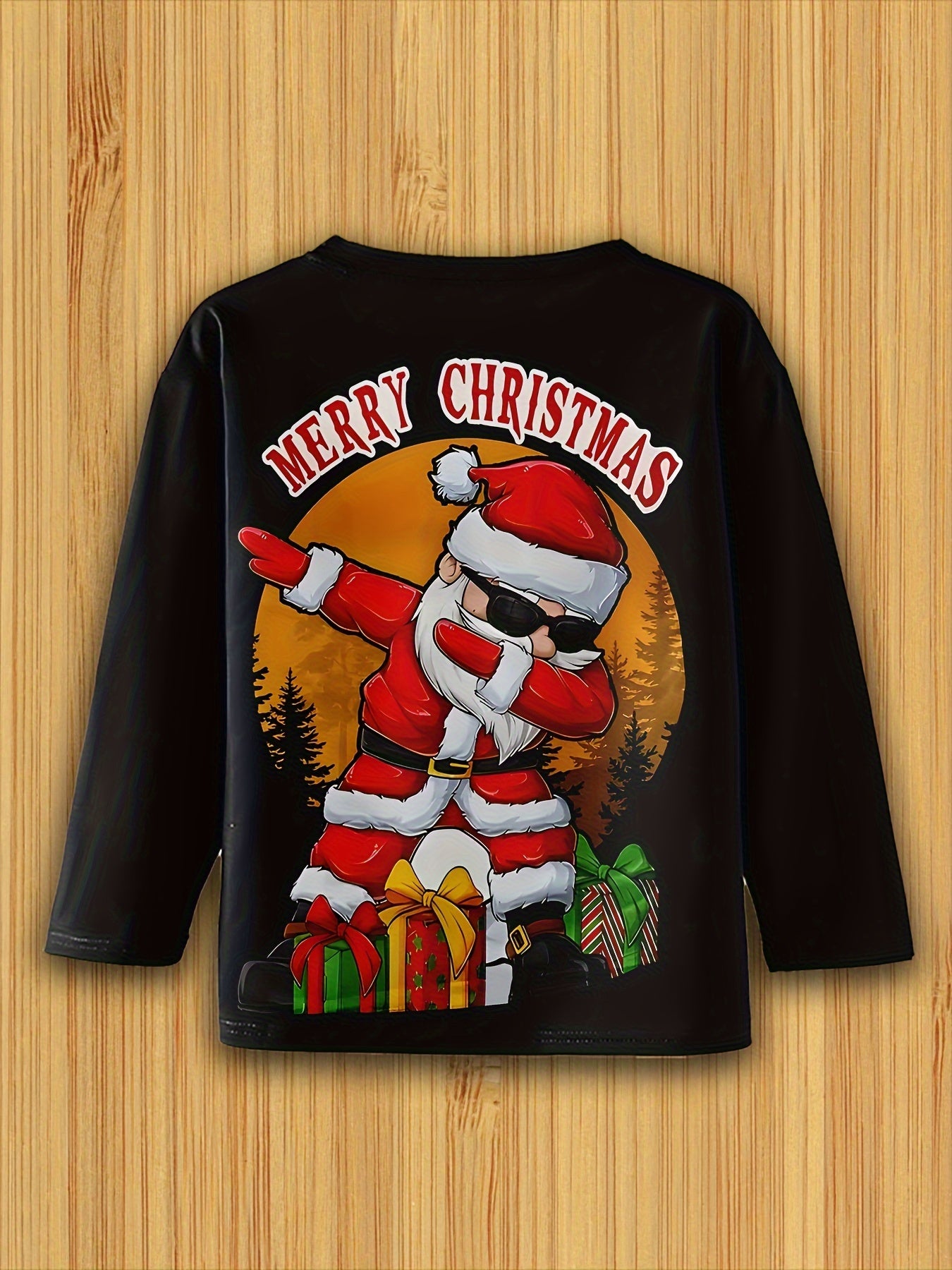 Boys' Festive Santa Claus Long Sleeve T-Shirt - Casual & Comfy, Perfect for Spring/Fall Outings