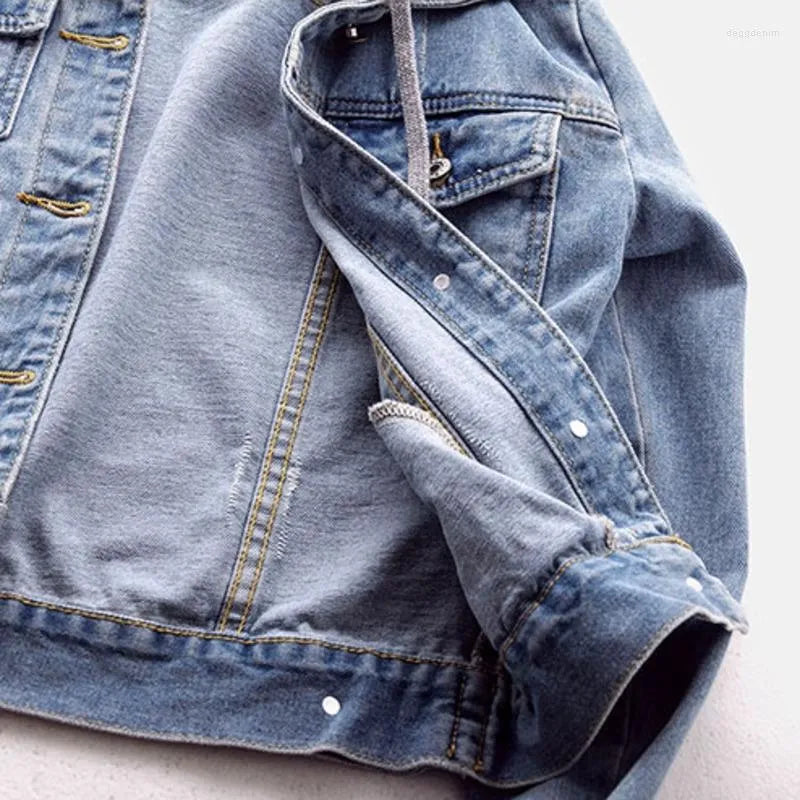 Women's Jackets Vintage Denim Jacket Women Autumn Coat Ripped Hooded Outerwear Coats Windbreaker Basic Boyfriend Female Jeans