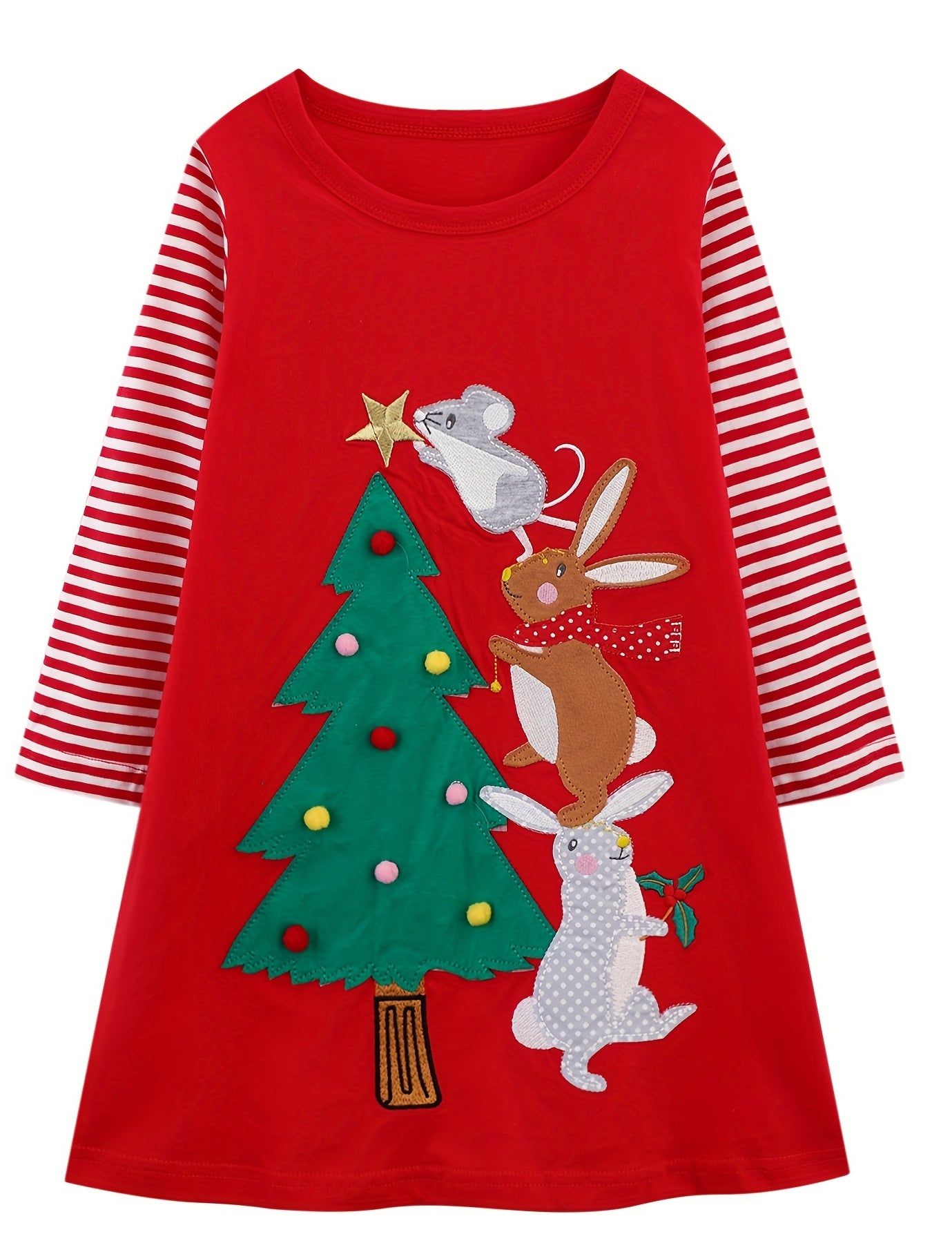 2-8 Years Old Toddler Girls' Comfy Long Sleeve Christmas Playwear Dress for Little Princesses