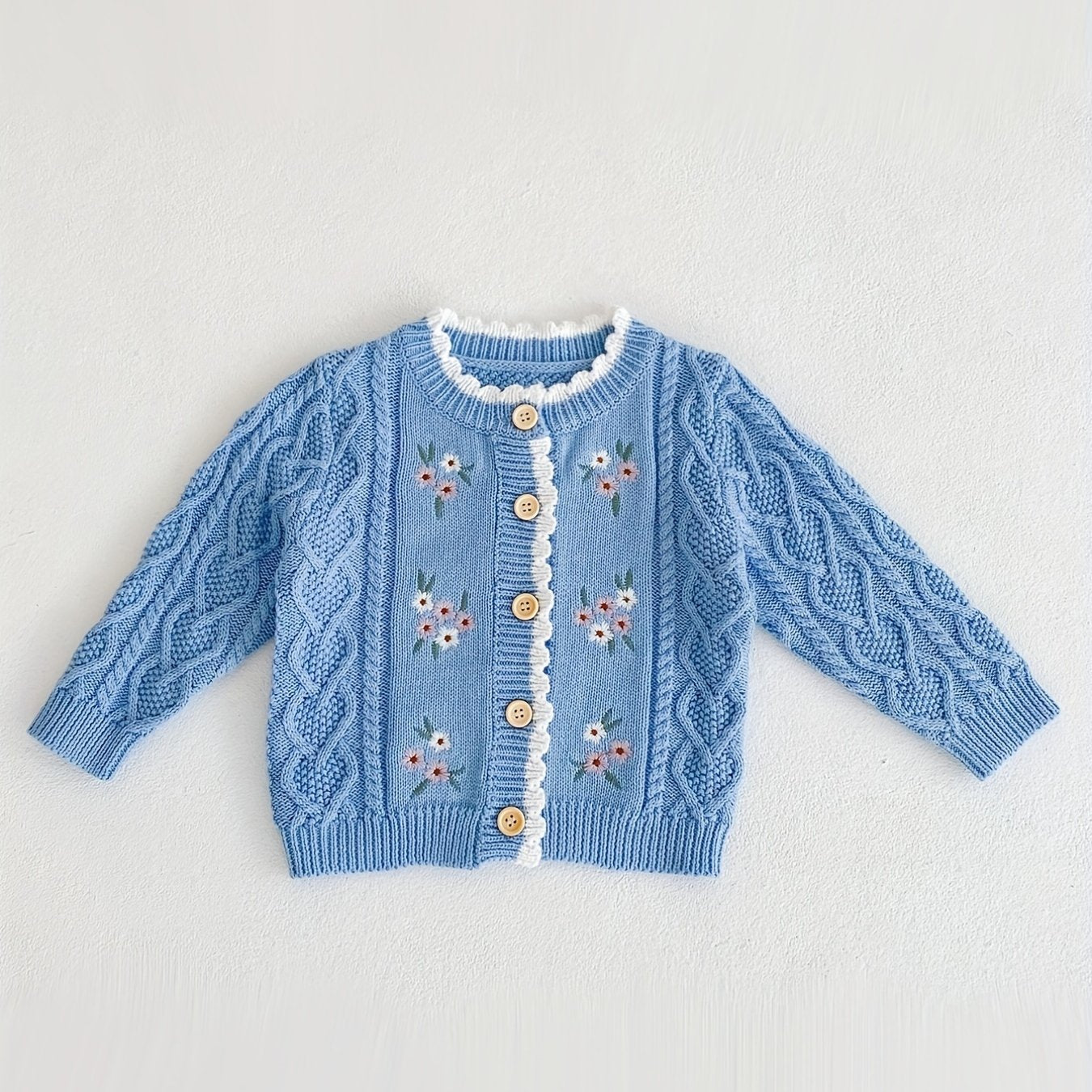 Childrens Embroidered Cardigan - Soft Cotton Knitted, Versatile and Stylish, Delicately Embroidered with Small Flowers, Perfect for Spring and Autumn, Suitable for Baby Boys and Girls, Coat Top Style