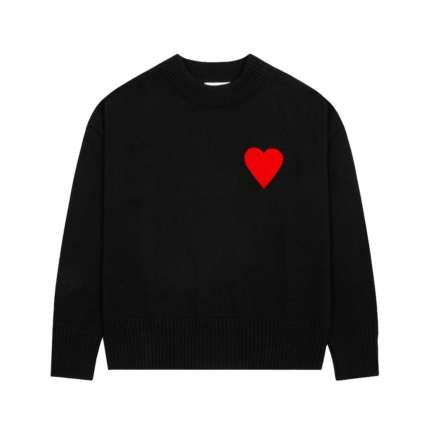 Mens Paris Fashion Designer Knitted Sweater Embroidered Red Heart Solid Color Big Love Round Neck Short Sleeve Amisweater Am i Pullover YMVX