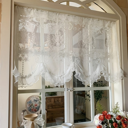 1pc French-Style Sheer Curtain Tier - Self-Adhesive, Non-Punching, Half Curtain for Short Windows, Partition, Arch Door, and Corridor Coverage - Easy Installation, Living Room Home Decor Essential