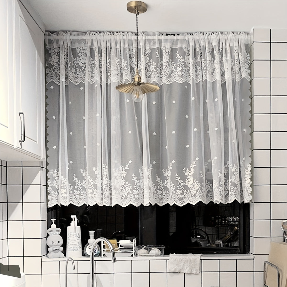 1pc Delicate Lace Small Flower Curtain - Tier Curtain for Living Room, Bedroom, Kitchen Window and Door Decoration - Fresh, Sweet, White, Cafe-Style Cabinet Cover Flat Curtain for Home Decor