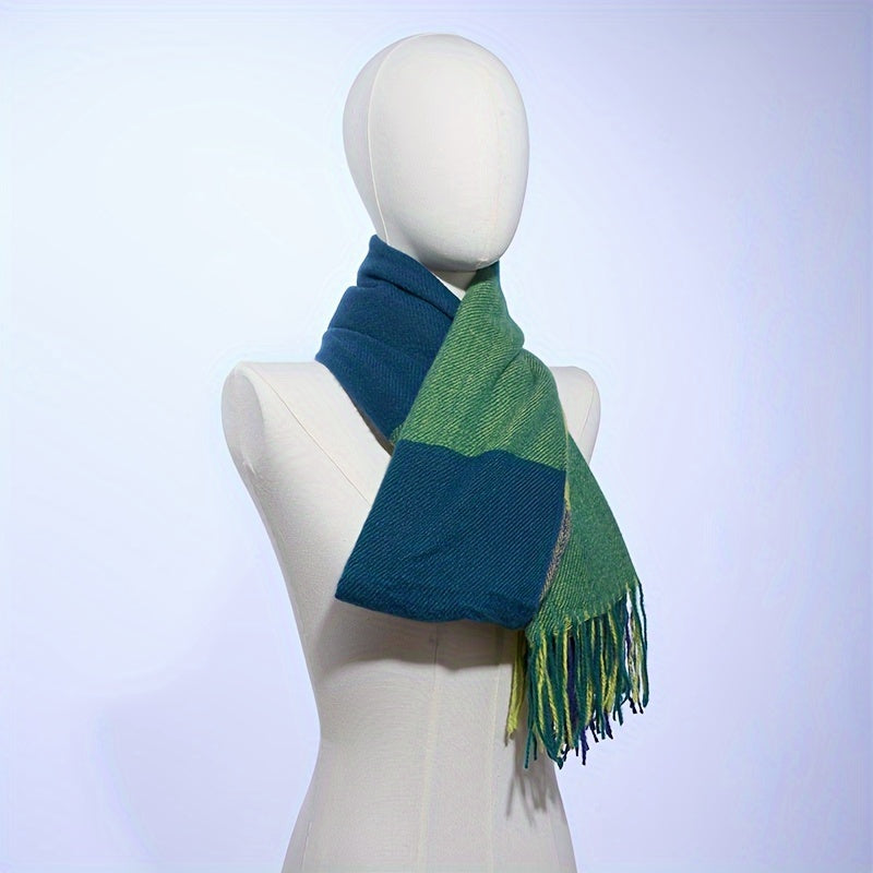 Elegant Plaid Tassel Shawl-Scarf: Chic Imitation Cashmere Warmth, Perfect for Any Winter Outing