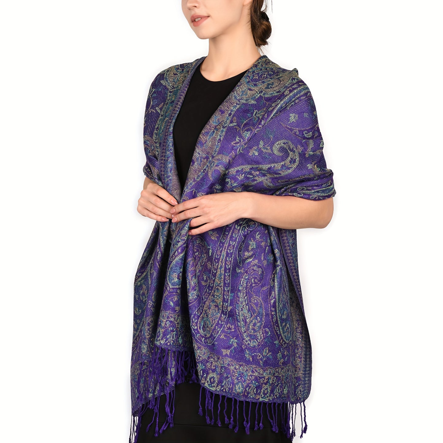 Elegant Reversible Paisley Shawl - Soft, Warm & Breathable with Tassels - Ideal for Traditional Attire & Everyday Elegance