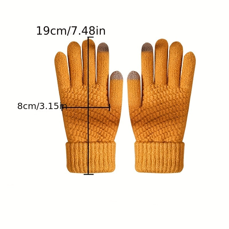 Unisex Warm Knit Touch Screen Gloves - Stretchable Full Finger, Wool-Feel Winter Mittens for Men & Women