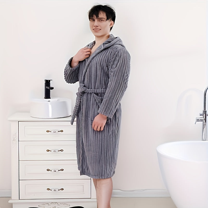 1pc Solid Color Super Absorbent Bathrobe With Pocket, Soft And Skin-friendly Classic Household Bathrobe, Quick-drying Elastic Adjustable Bathrobe For Men And Women, Bathroom Supplies, Home Supplies