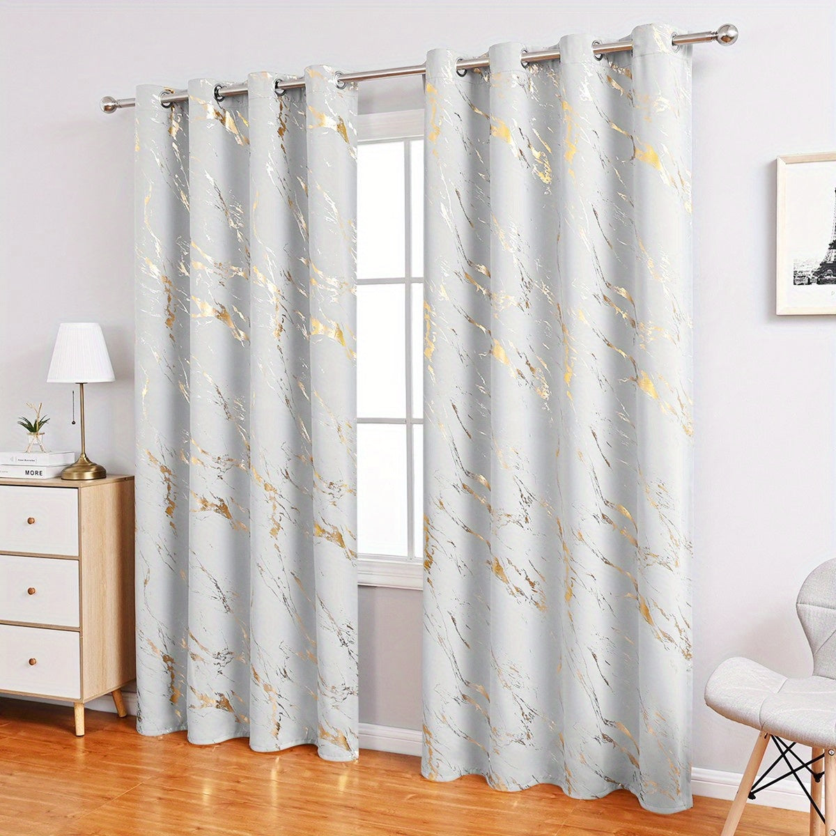 1pc Elegant Bronzing Gray Marble Pattern Modern Classic European Style Curtain - Luxurious Window Treatment with Durable Fabric, Easy Installation, and Versatile Room Compatibility - Perfect for Bedroom, Office, Kitchen, Living Room, Study, and Home Decor