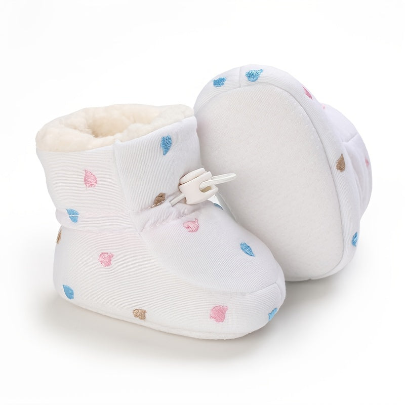 Cute Star Heart Comfortable Boots For Baby Boys And Girls, Soft And Warm Plus Fleece Boots For Indoor Outdoor Walking, Autumn And Winter