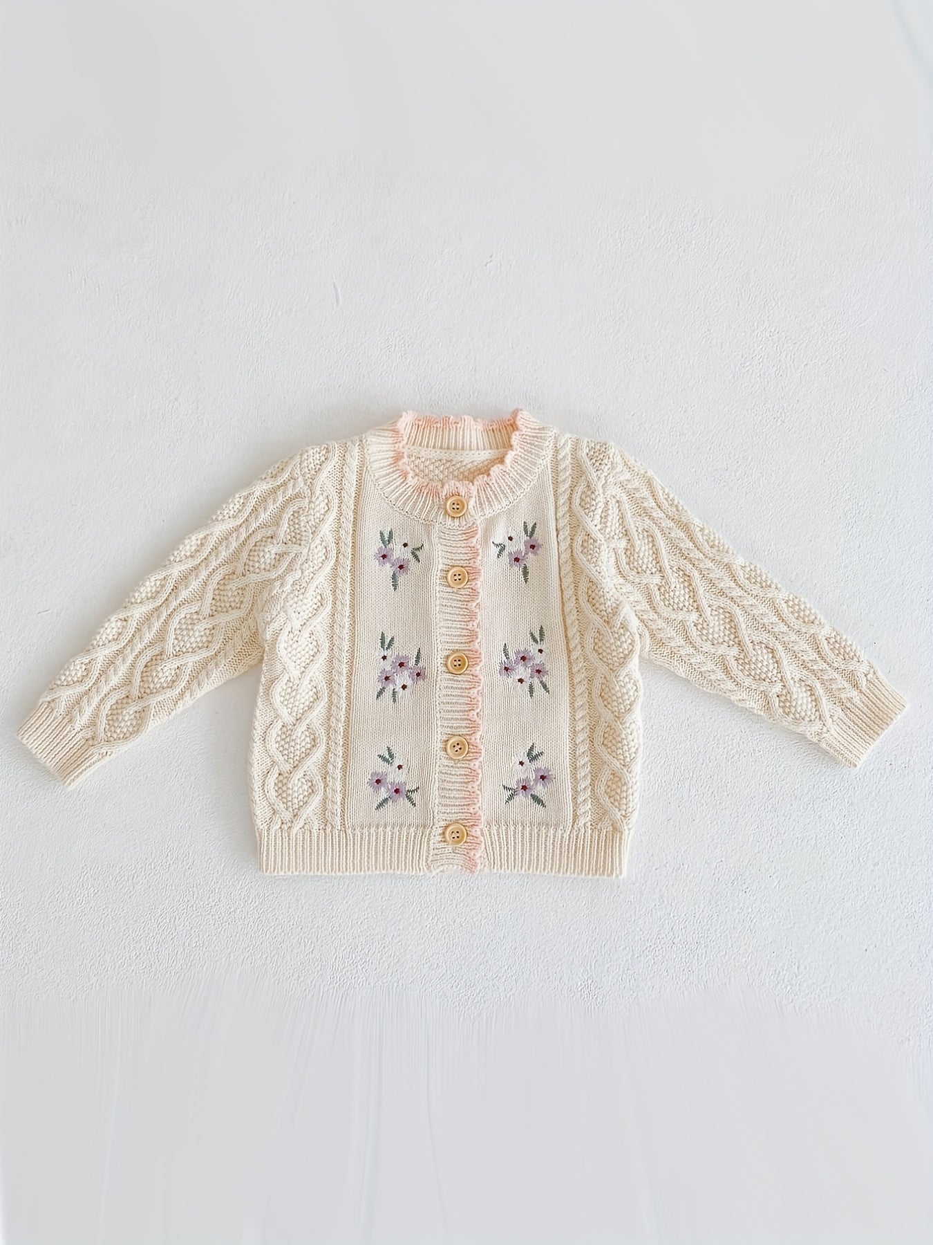 Childrens Embroidered Cardigan - Soft Cotton Knitted, Versatile and Stylish, Delicately Embroidered with Small Flowers, Perfect for Spring and Autumn, Suitable for Baby Boys and Girls, Coat Top Style