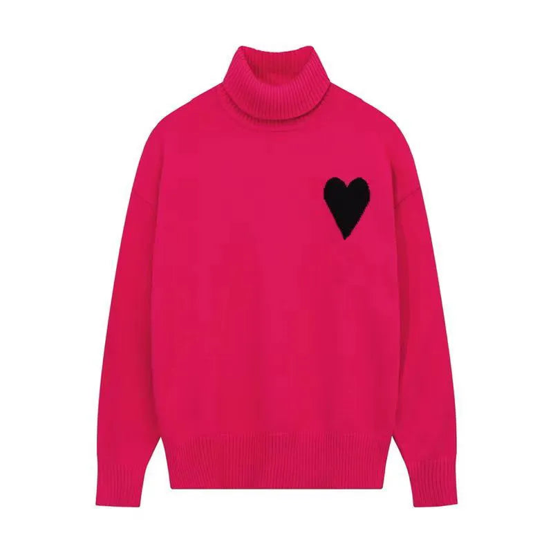 Mens Paris Fashion Designer Knitted Sweater Embroidered Red Heart Solid Color Big Love Round Neck Short Sleeve Amisweater Am i Pullover YMVX