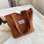Benpaolv Simple Corduroy Tote Bag, Letter Patch Decor Shoulder Bag, Large Capacity Handbag For Women