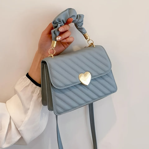 benpaolv  Elegant Quilted Crossbody Bag, Heart Decor Shoulder Bag, Women's Fashion Handbag & Purse