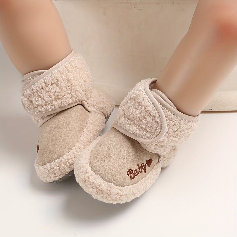 Warm, Cozy Baby Ankle Boots with Heart Pattern - Soft, Comfy Crib Shoes with Easy Fastener for Winter