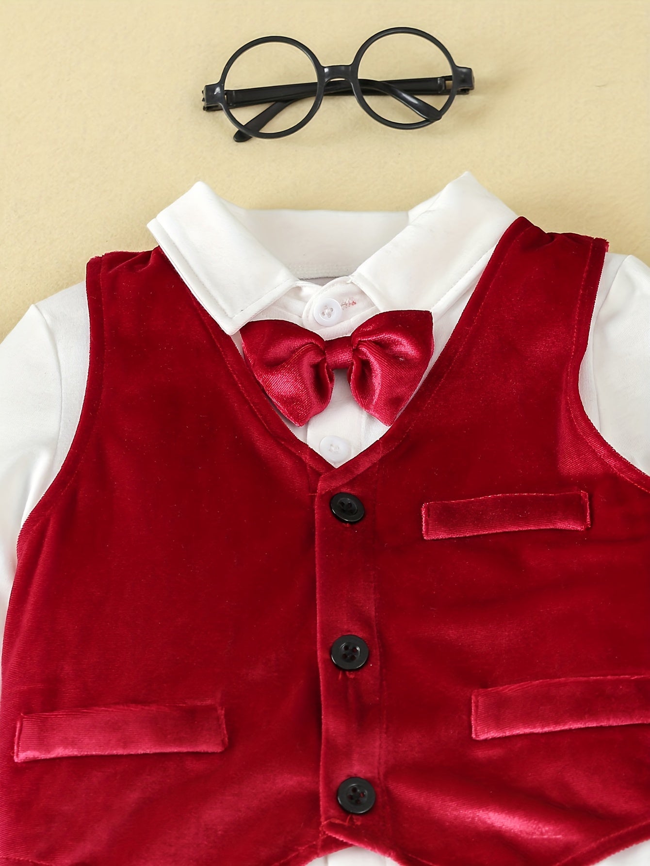 Boys' 3-Piece Gentleman Outfit Set - Long Sleeve Dress Shirt With Bow Tie + Velvet Vest + Pants, Perfect For Christmas, Birthday, Banquet, Parties - Party Style Outdoor