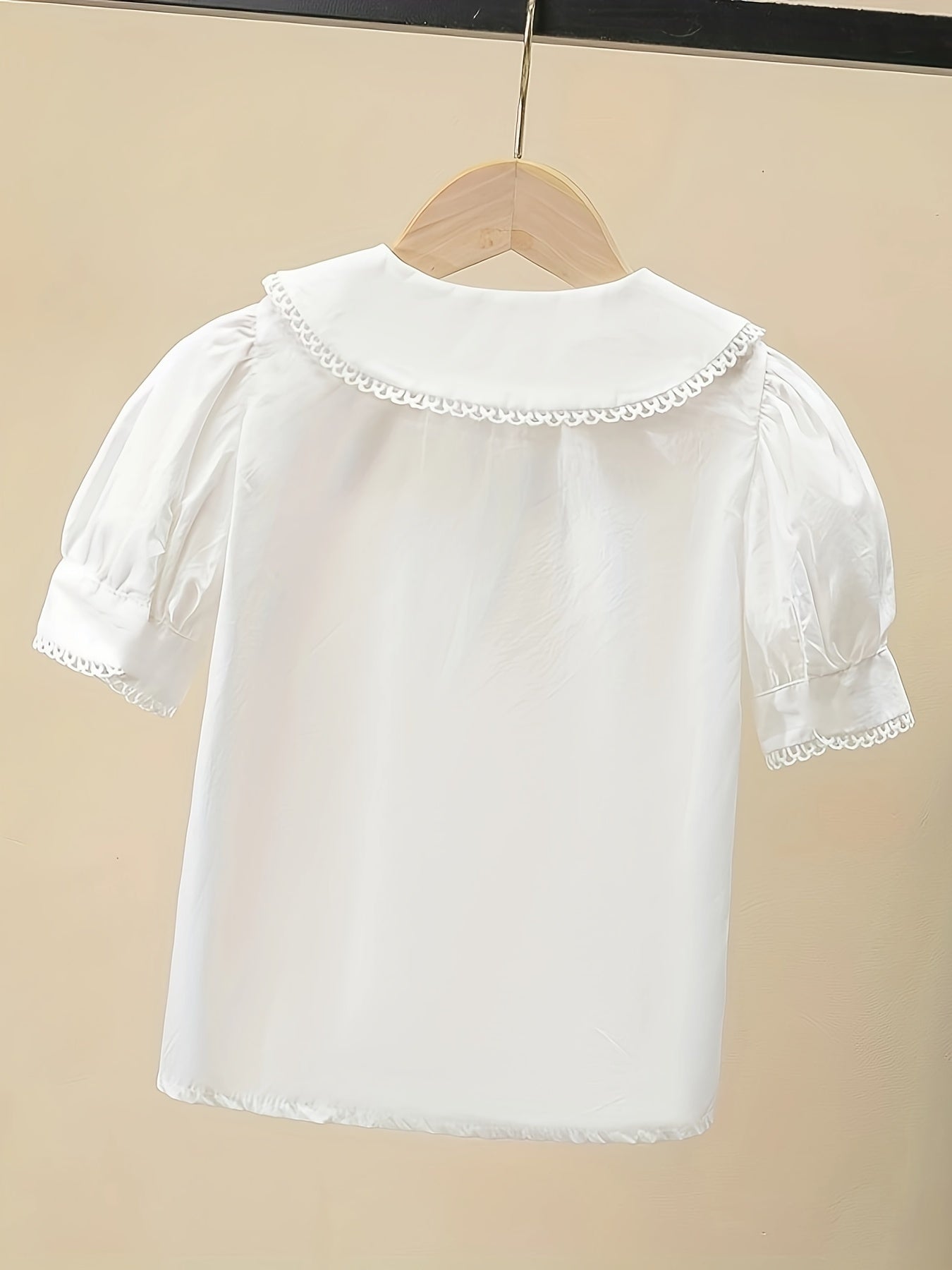 100% Cotton Girls Short Sleeve White Shirt with Lace Collar and Button Details - Dressy Blouse for Teenagers - Hand Wash Only, Perfect for Summer Weekend Casual Wear