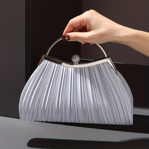 Satin Ruched Evening Purse For Women, Luxury Top Ring Clutch Bag, Elegant Handbag For Wedding Party Prom Banquet - Perfect for Carnival Mardi Gras Music Festival